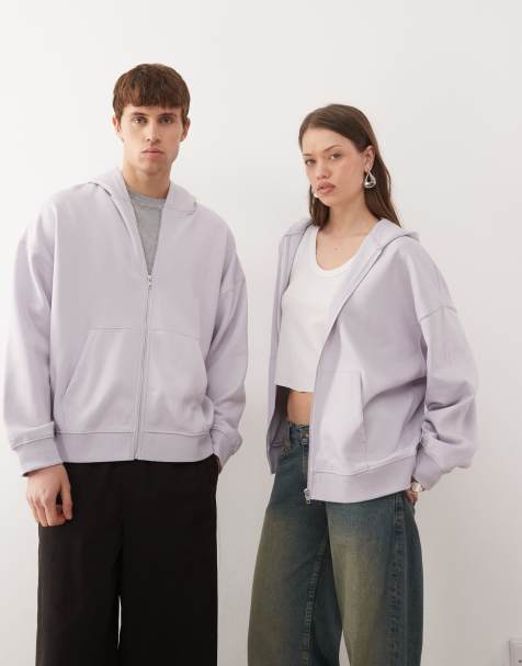 COLLUSION Unisex zip through hoodie in lilac - view 1