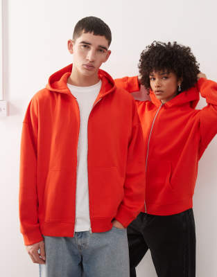 Collusion Unisex Zip Through Hoodie In Red