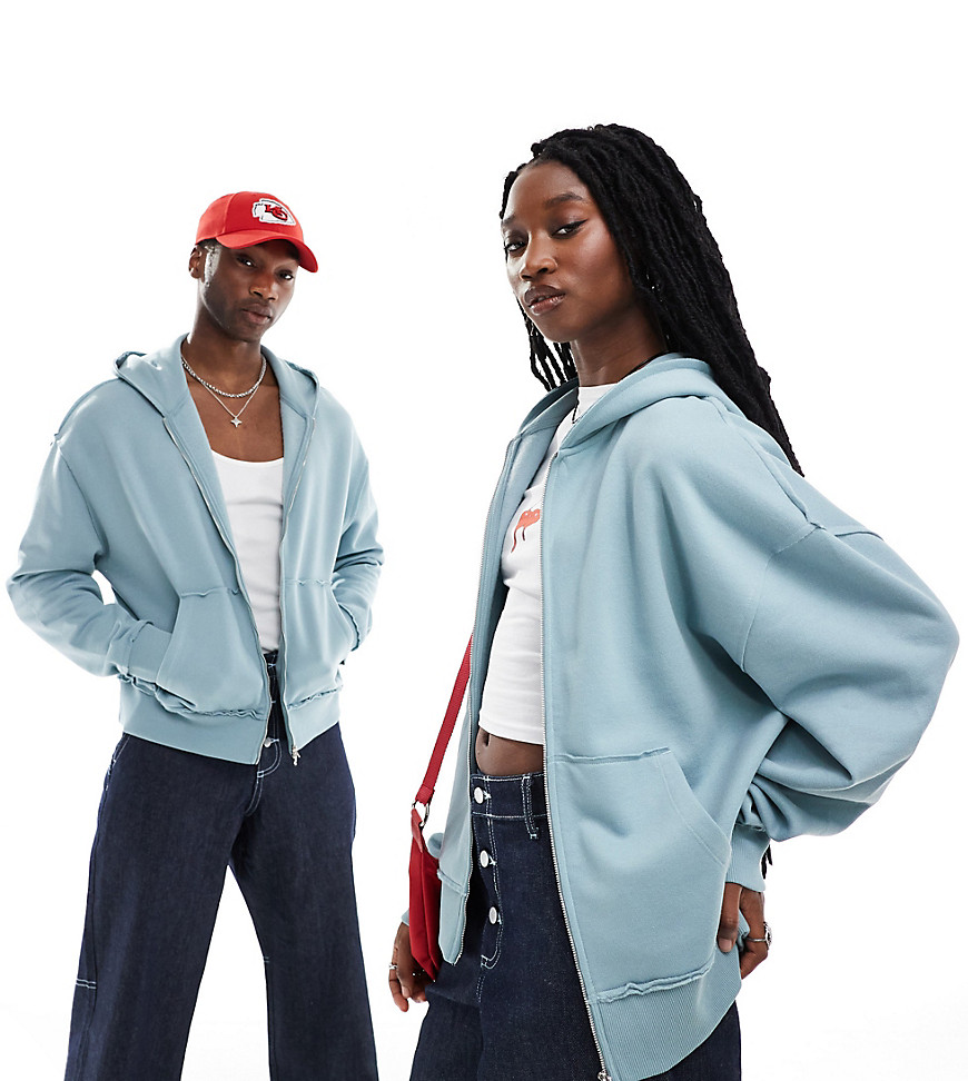 COLLUSION Unisex zip through hoodie in slate blue