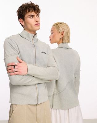 COLLUSION Unisex zip through sweat with contrast rib in grey