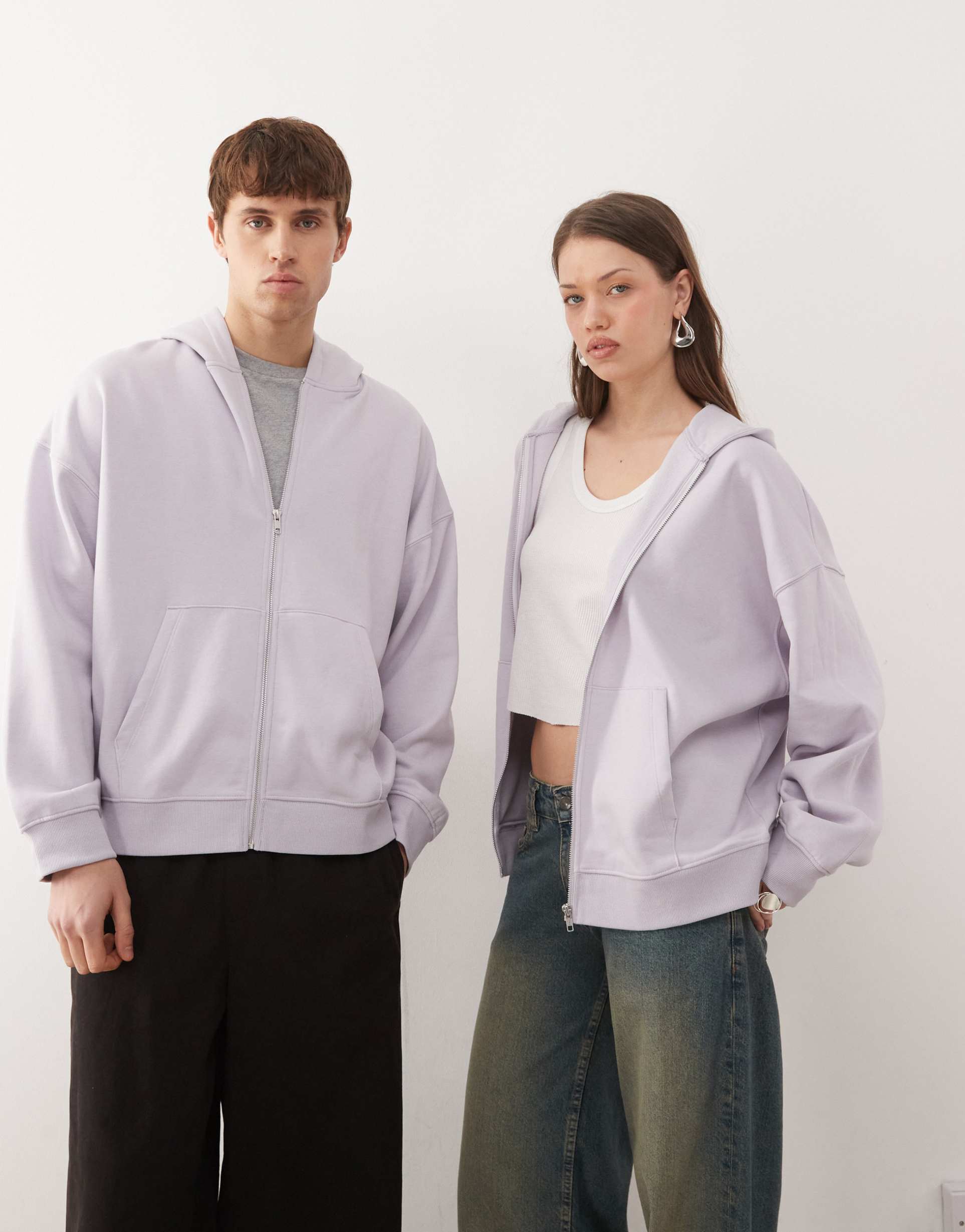 collusion unisex zip up hoodie in lilac