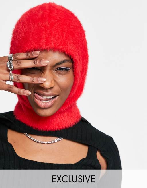 COLLUSION Unisexe - Cagoule en fibre finement frangée - Rouge