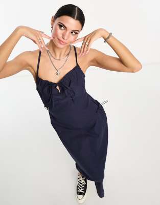 Collusion Utility Cami Midi Dress With Pocket Detail In Navy