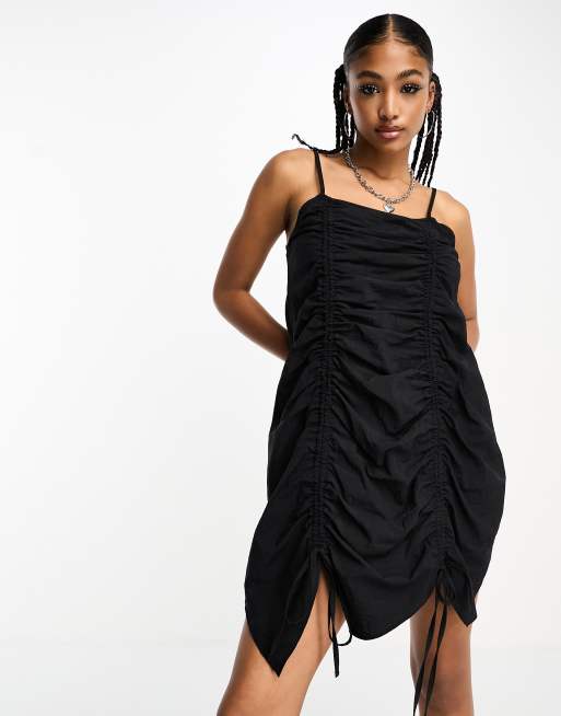 COLLUSION tiered cami mini dress with bow detail in charcoal