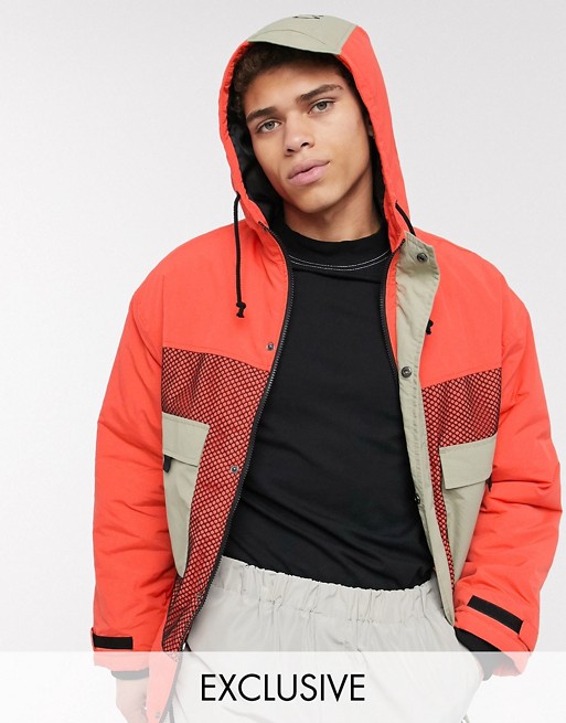 COLLUSION utility jacket in orange and stone