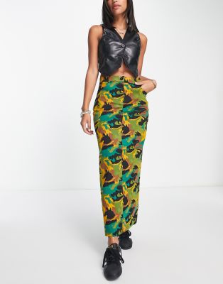 utility maxi skirt in camo print - part of a set-Multi