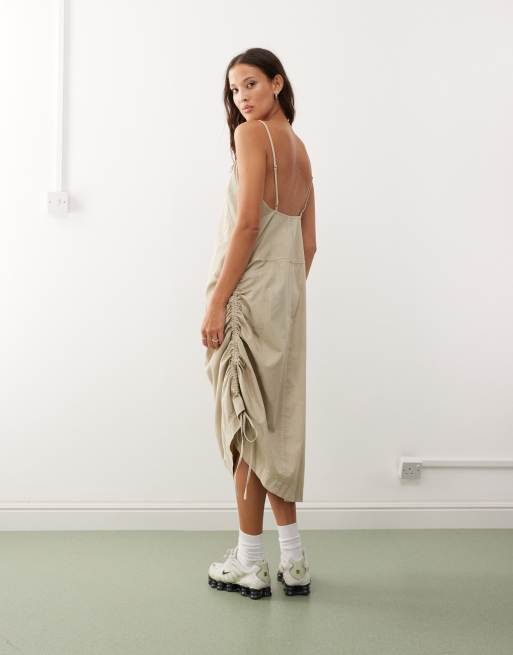 COLLUSION - Utility midi cami-jurk met wassing in stone, 4 van 4