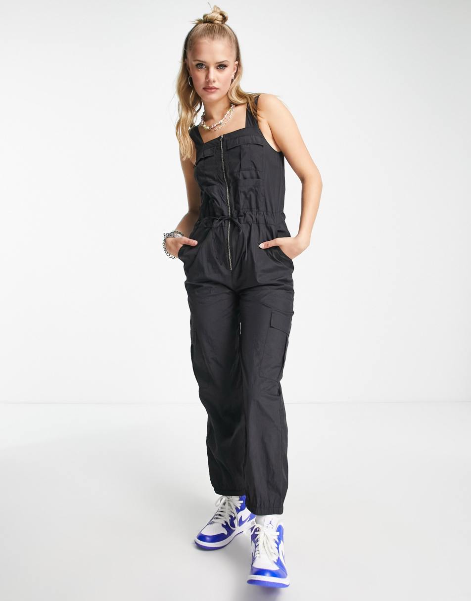 COLLUSION utility pocket boiler jumpsuit in black