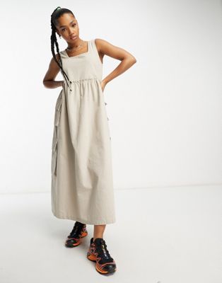 COLLUSION utility pocket pinafore maxi dress in neutral