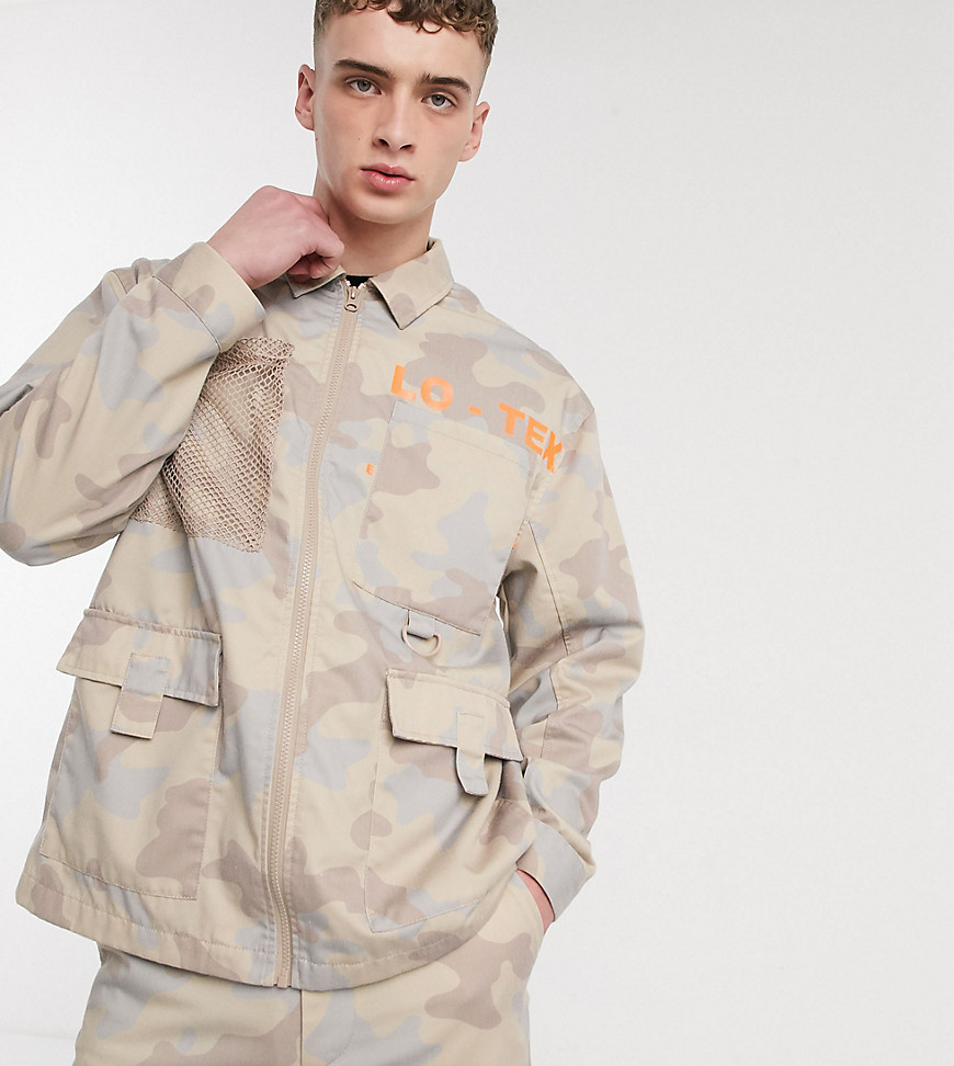 COLLUSION utility shacket in camo-Beige