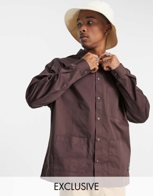 COLLUSION utility shacket in rich brown 