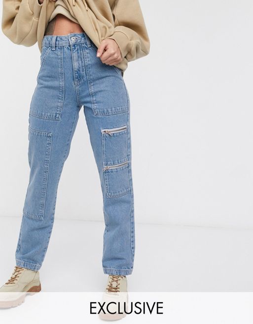 ASOS Design Baggy Utility Jeans with Zip Detail