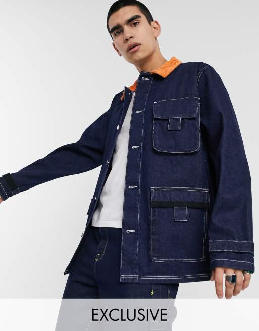 COLLUSION utility trucker jacket in raw blue denim | ASOS