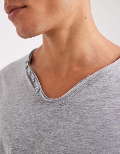 COLLUSION V neck buttonless henley long sleeve t-shirt in grey, 5 of 5