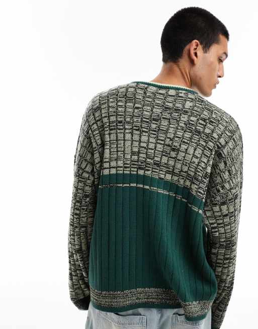 COLLUSION V neck front stripe sporty jumper in green