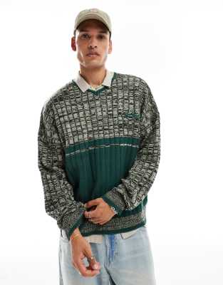 V-neck front stripe sporty sweater in green