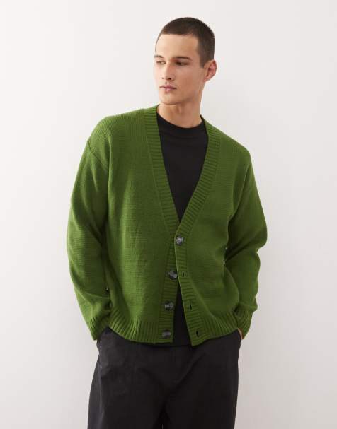 COLLUSION v-neck knit cardigan in khaki - view 1