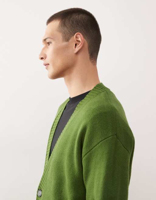 COLLUSION v-neck knit cardigan in khaki