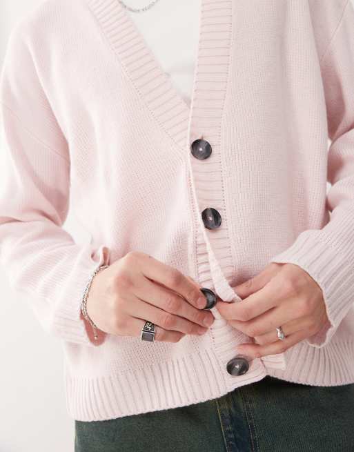 COLLUSION – Rosa, stickad kofta med v-ringning