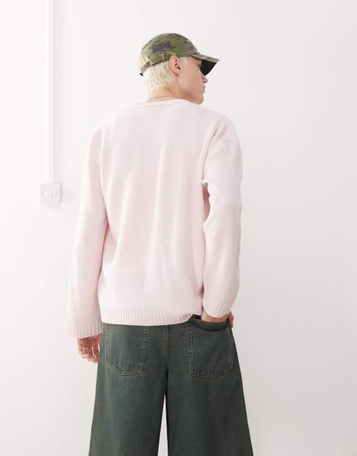 COLLUSION – Rosa, stickad kofta med v-ringning