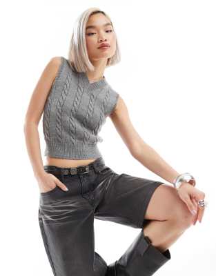 Collusion COLLUSION v neck knitted tank in grey