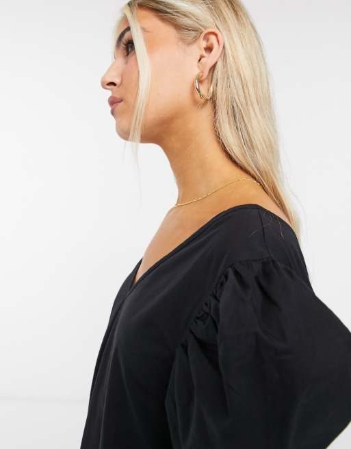 COLLUSION v-neck mini dress in black, 3 of 4