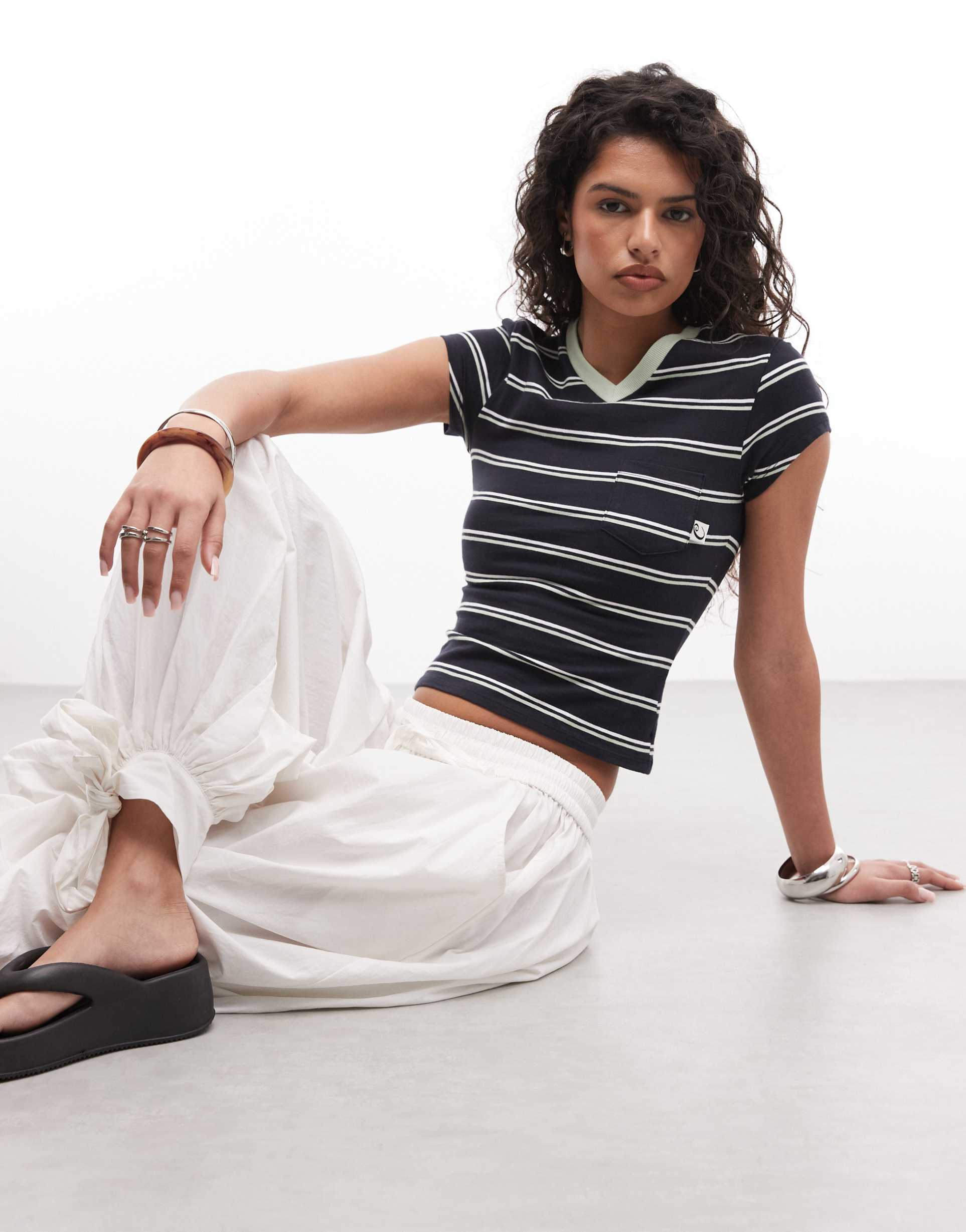 collusion v neck striped t-shirt