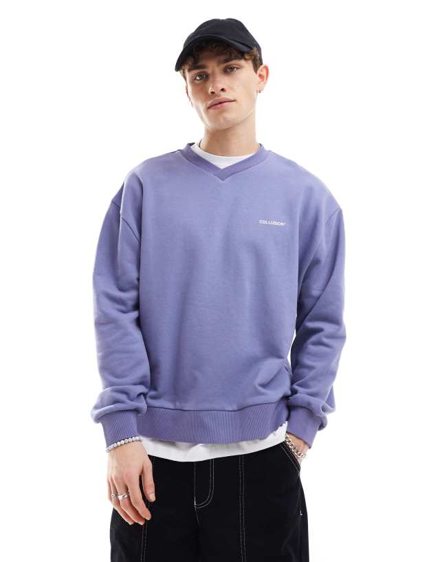 Collusion - v neck sweatshirt in washed blue