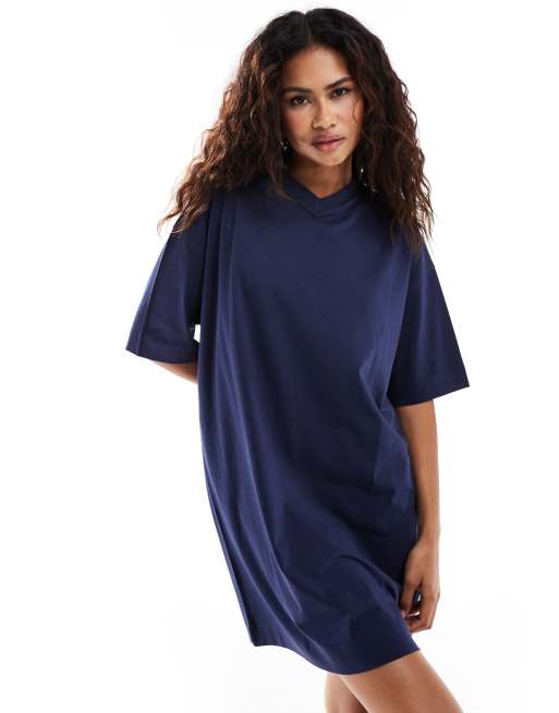 blue dress pants brown shoes what color shirt Play On Navy Blue Babydoll Dress – Shop the Mint main image 0