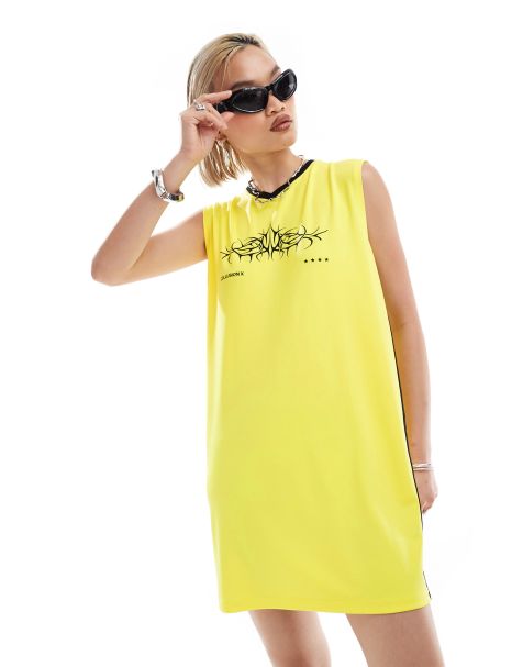 COLLUSION v-neck vest mini dress in yellow - view 1