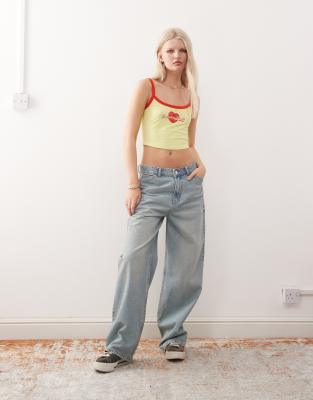 Collusion Vacation Print Cropped Cami-yellow In Yellow