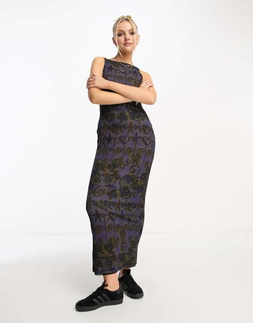 COLLUSION – Variabel tragbares Maxi-Trägerkleid in Lila mit Print 