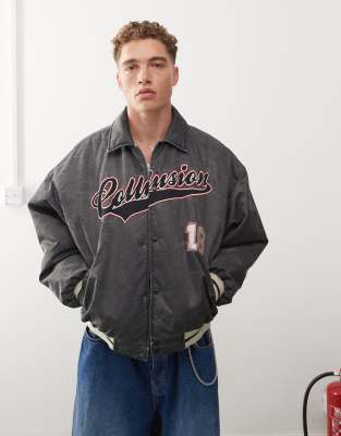 Collusion Varsity Bomber Jacket In Grey