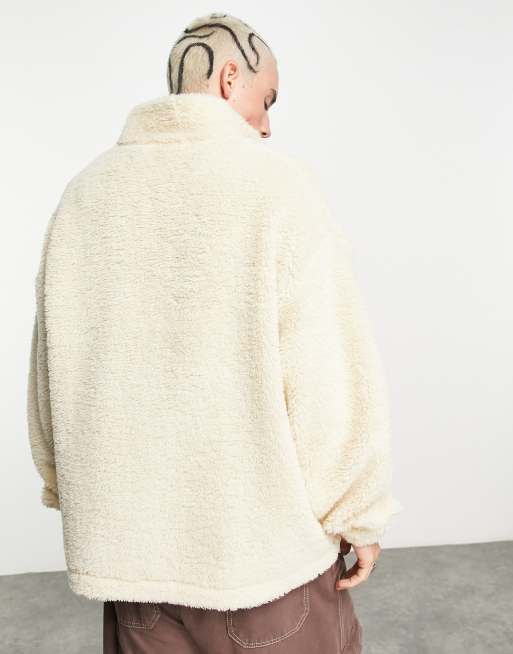 COLLUSION varsity borg high neck sweatshirt in ecru, 2 of 4