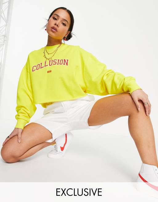 Collusion Varsity Branded Oversized Coordinating Sweatshirt In Yellow