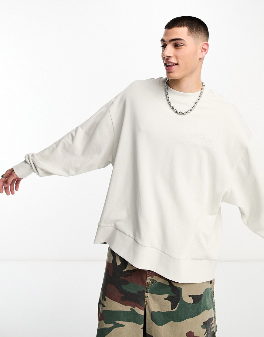 COLLUSION varsity embroidered logo sweatshirt in off white-Grey
