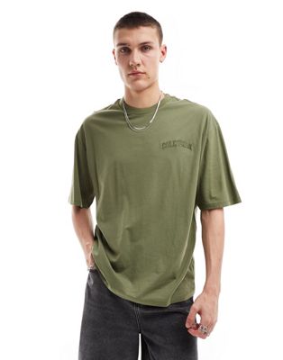 COLLUSION Varsity embroidery logo t-shirt in olive green