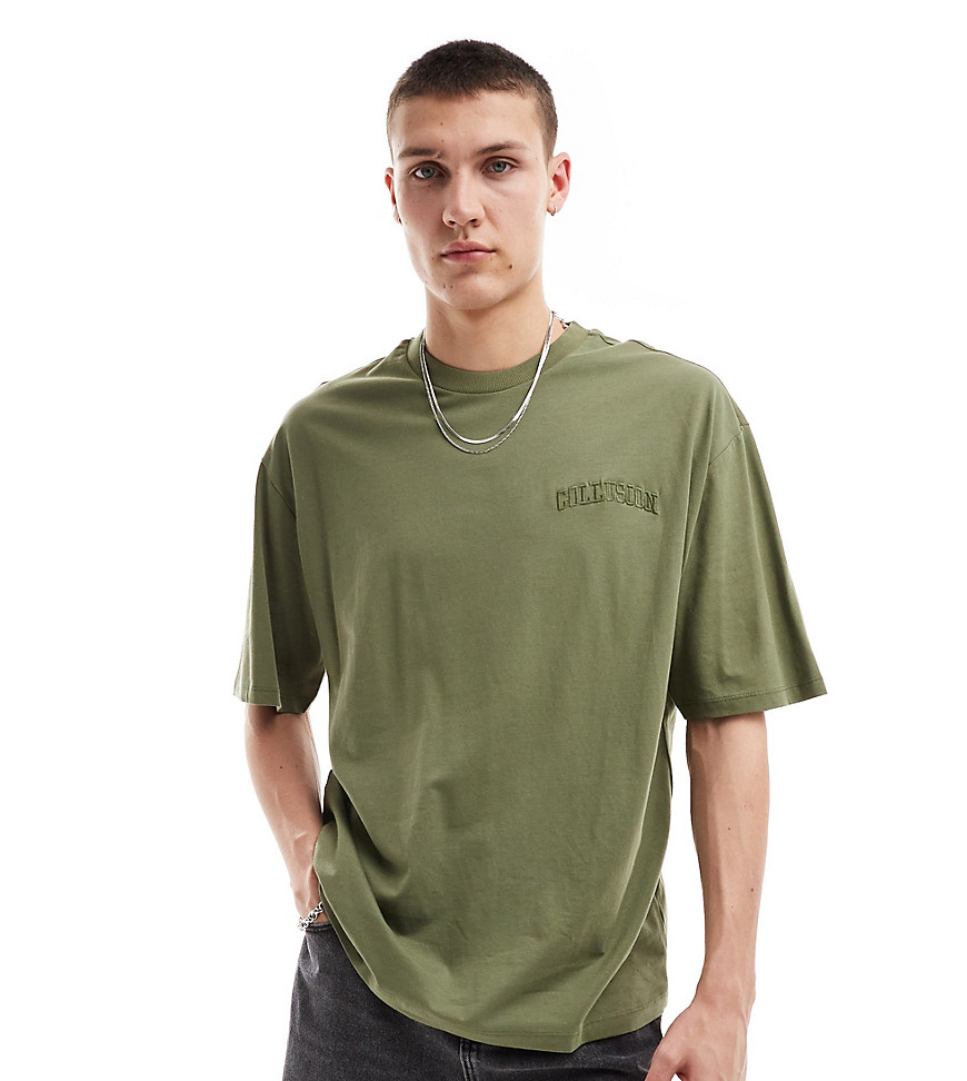 Varsity embroidery logo T-shirt in olive green