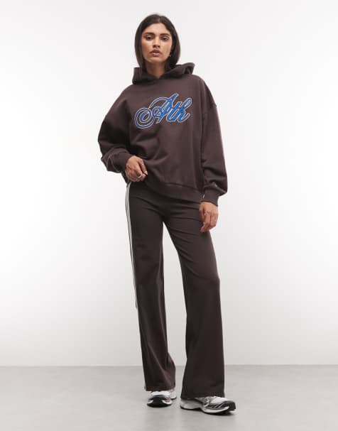 COLLUSION varsity hoodie & flares in chocolate brown co-ord - view 1