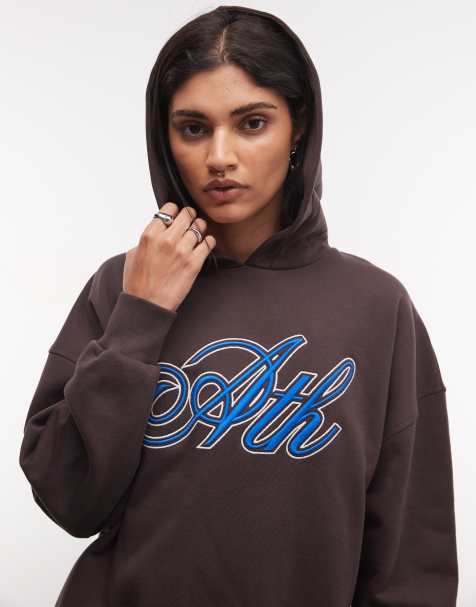 COLLUSION varsity hoodie in chocolate brown co-ord - view 1