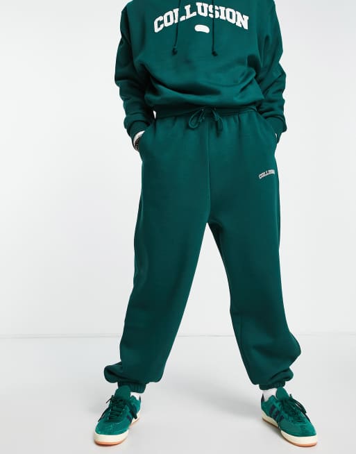 COLLUSION varsity print sweatpants in dark green ASOS