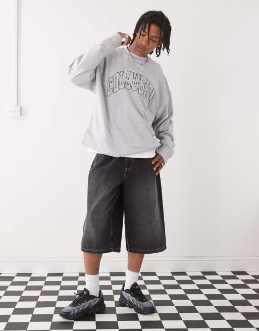 COLLUSION Varsity printed sweat in grey marl, 2 of 4