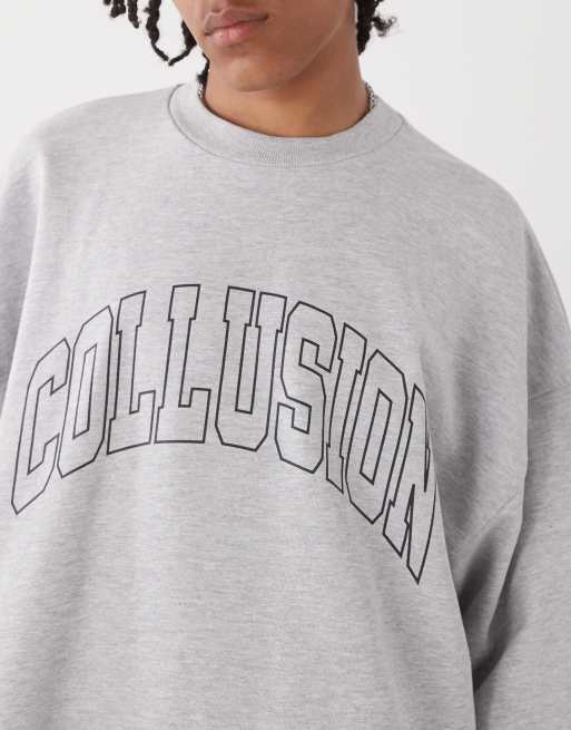 COLLUSION Varsity printed sweat in grey marl, 3 of 4