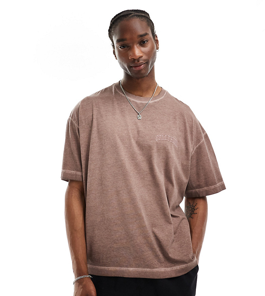 COLLUSION Varsity skate t-shirt in washed brown