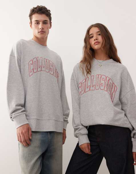 COLLUSION - Varsity sweatshirt in gemêleerd grijs met rode print - view 1