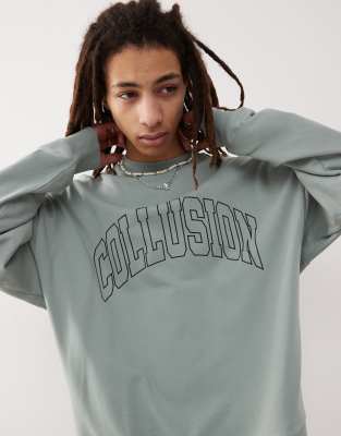 varsity sweatshirt in green with print - part of a set