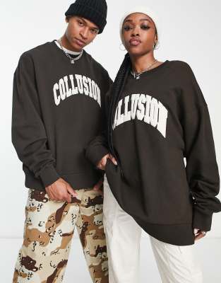 COLLUSION varsity sweatshirt with embroidery in brown