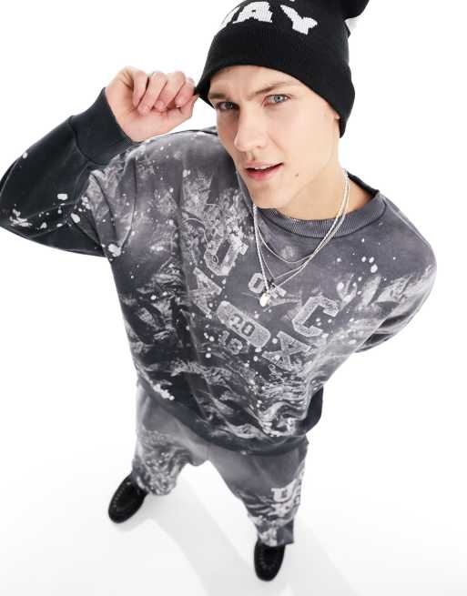 COLLUSION Varsity sweatshirt with hand paint splatter in blue - part of a set
