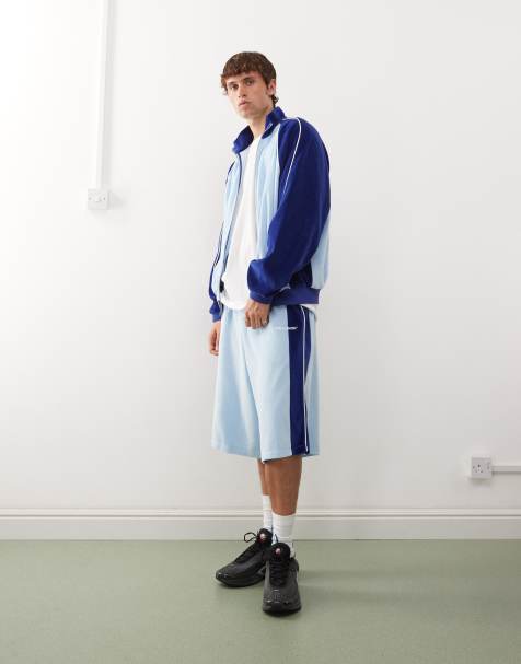 COLLUSION velour paneled shorts in blue - part of a set - view 1