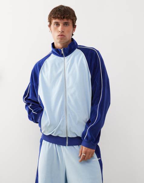 COLLUSION velour panelled jacket co-ord in blue - view 1